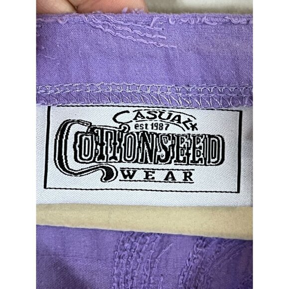 Cottonseed Top Women M Purple Floral Embroidery Retro 80s Neutral Hippie Classic - Picture 2 of 11